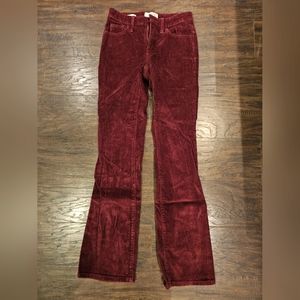 Burgundy corduroy high rise bootcut pants. Size 00 /24R